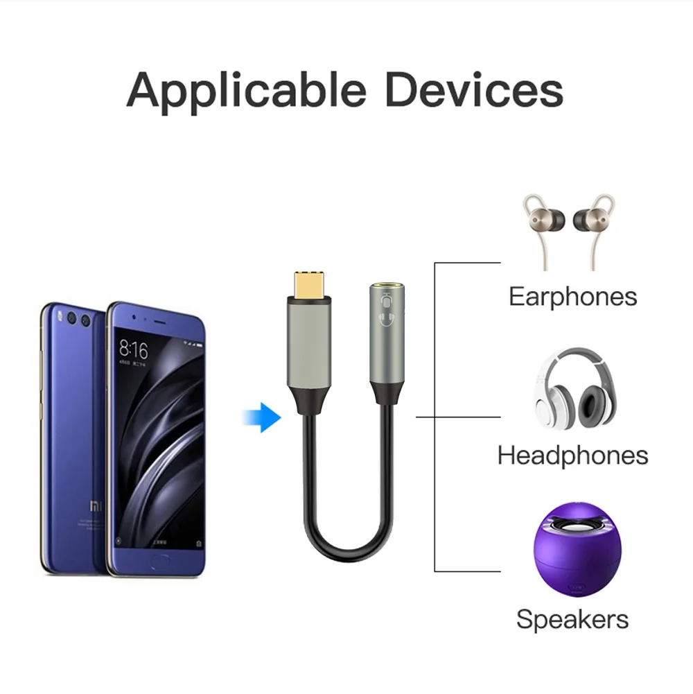 Type-C to 3.5mm Jack Earphone Cable Adapter USB Type C Male to AUX Audio Female Jack For Huawei mate10 P20 pro Xiaomi 6 8 Audio