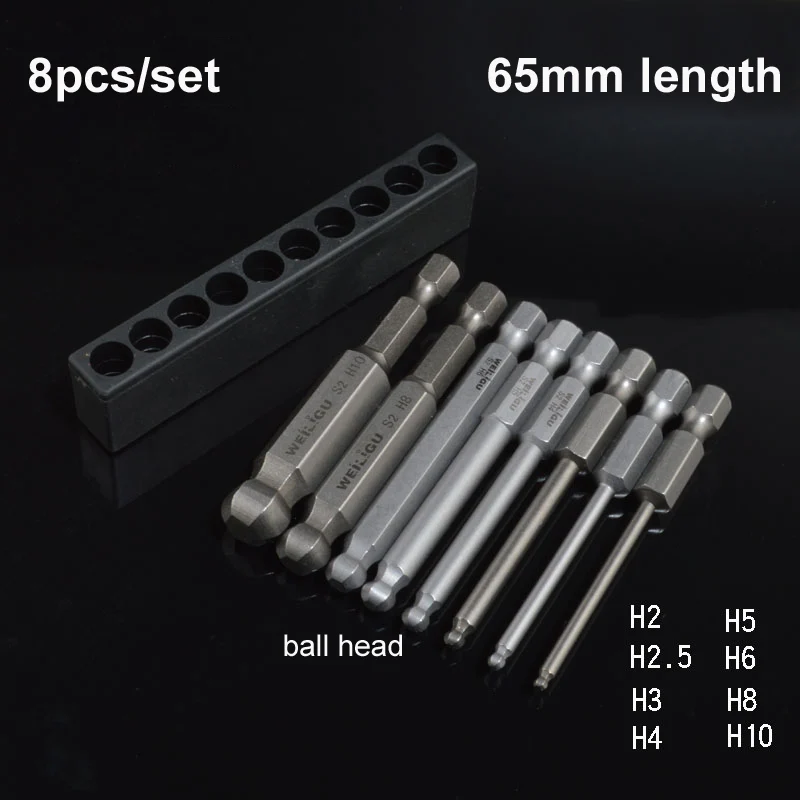 8 шт./компл. 1/" 65 мм H2-H10 шаровая Головка Шестигранная отвертка бит S2 Магнитный электрическая дрель Шестигранная головка отвертки Мощность драйвер инструмент