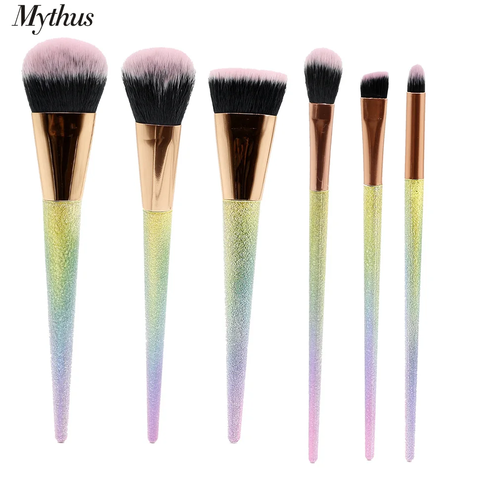 

Mythus Professional 6pc Makeup Brush Set Rainbow Gradient Foundation Blush Eyeshadow Contour Eyeliner Brush Beauty Cosmetic Kit