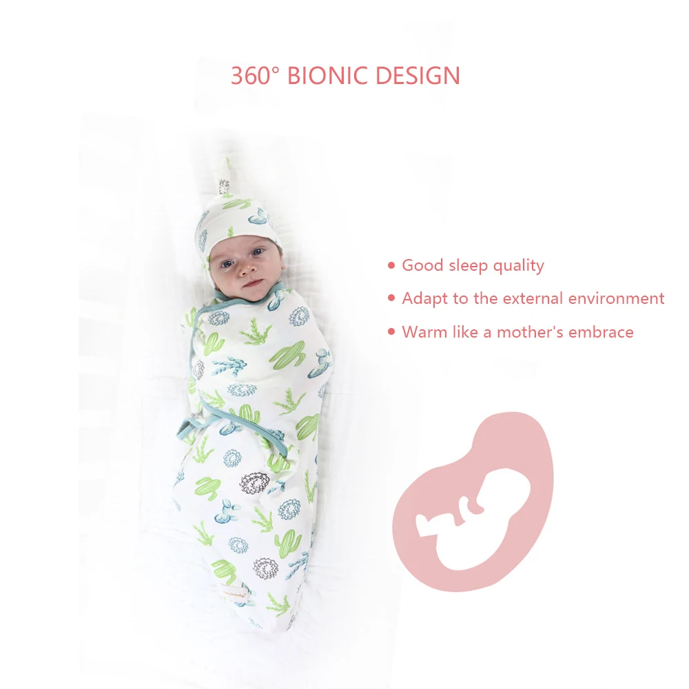 Loozykit 2 Pieces Set Newborn Swaddle Wrap+Hat Cotton Baby Receiving Blanket Bedding Cartoon Cute Infant Sleeping Bag For 0-6M