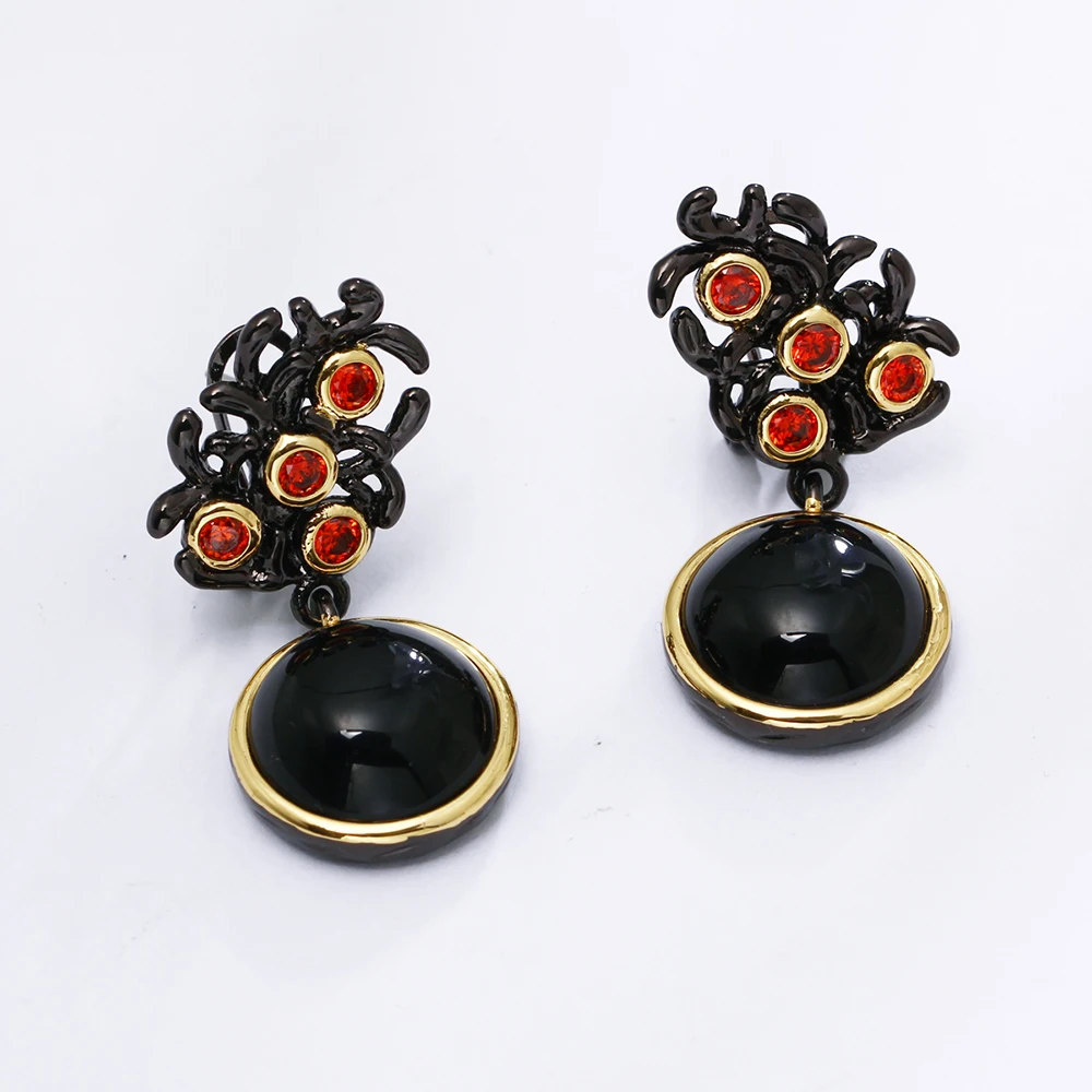 Красивый Филиал дизайн ожерелье серьги наборы черный камень подвеска 2 шт Ювелирные наборы для вечерние женские модные