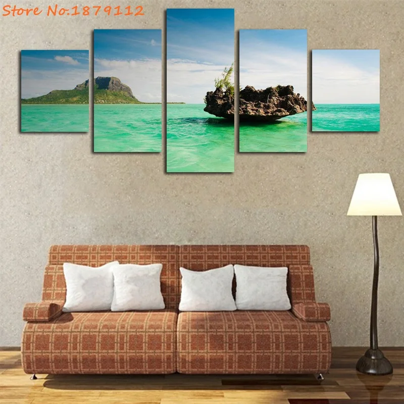 

Special Offer Modern 5 Piece For Living Room Decor Wall Art Mauritius Beautiful Landscape Unframed Painting Cuadros Modernos