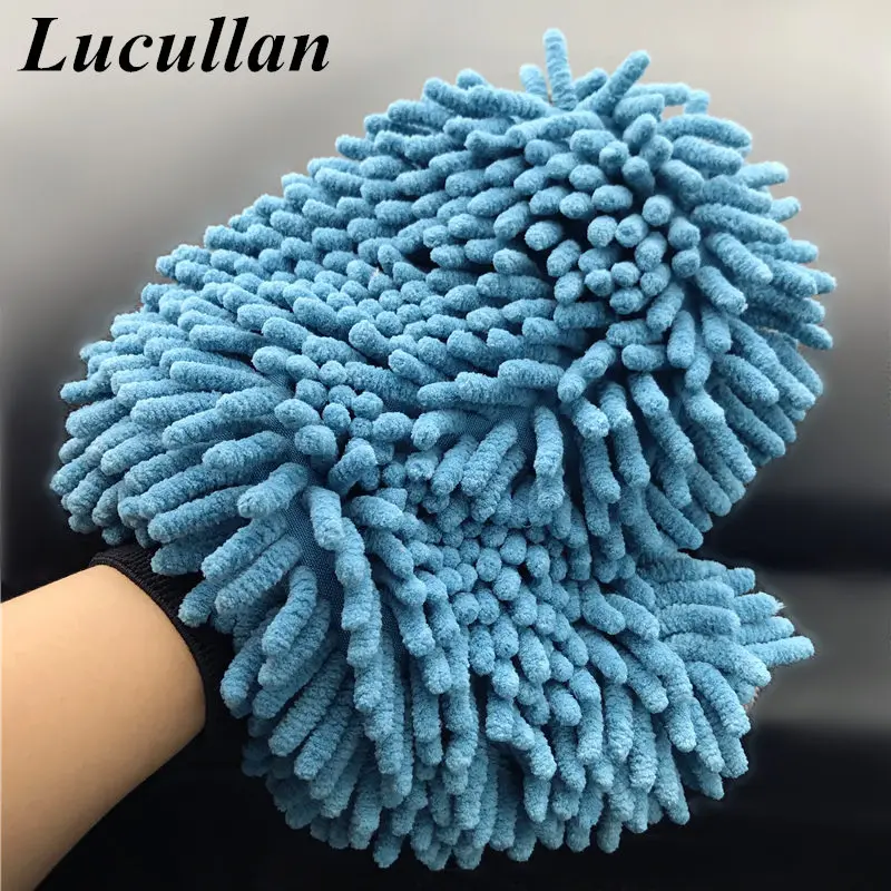 

Lucullan Double Side Fingered Chenille Glove 2 in 1 Multifunction Ultra Thick Microfiber Premium Wash Mitt For Car Detailing