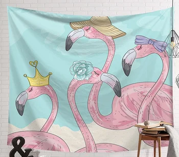 

CAMMITEVER Flamingos Crown Flower Animal Blue Pink Tapestry Girl Bedroom Wall Hanging Decoration