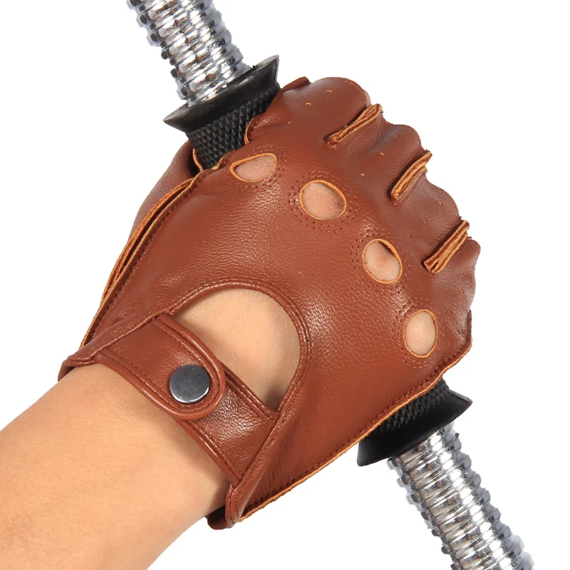 Genuine Leather Semi-Finger Gloves Male Thin Unlined Non-Slip Breathable Driving Goatskin Half Fingers Men Mittens NAN7-2