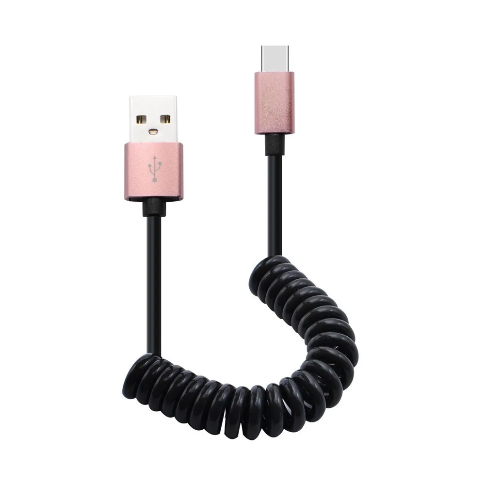 Тип c зарядное устройство Спиральный кабель синхронизации данных для мобильного телефона кабель куртка с высоким качеством металла - Цвет: Розовый