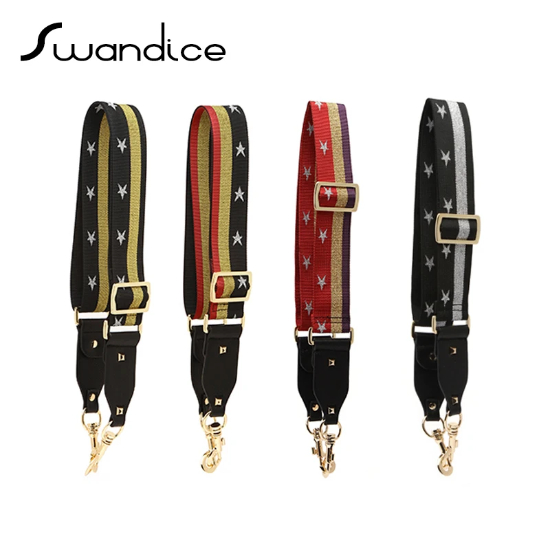 

Adjustable Length Fabric + Leather Star Strip Shoulder Strap Accessory Crossbody Messenger Shoulder Tote Bags Handbags Women