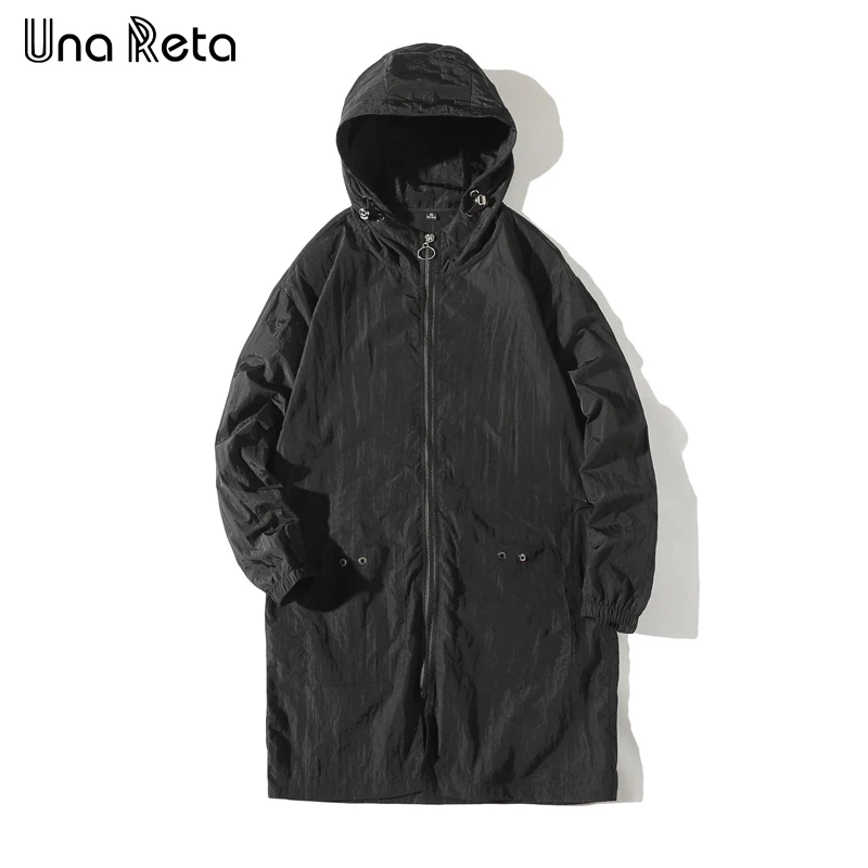 Una Reta ветровка мужская Весенняя тонкая ветровка пальто хип хоп мужская длинная куртка с капюшоном спортивный костюм модная уличная одежда - Цвет: Черный