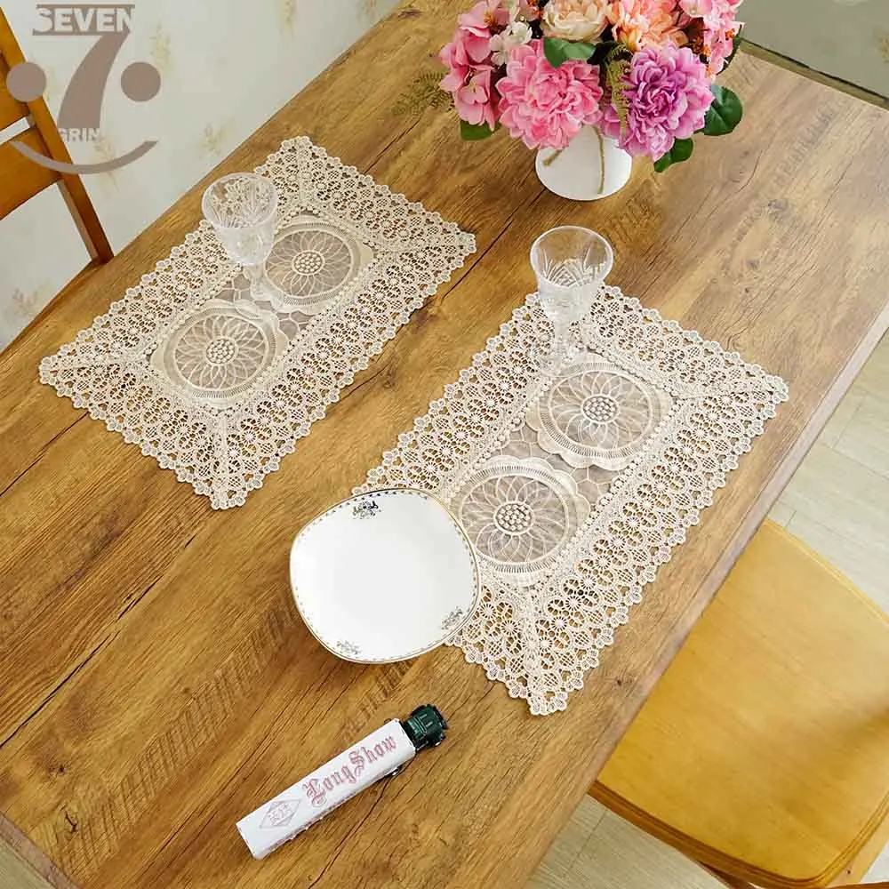 

Free Shipping 1Lot/3Pcs Modern Glod Color Organza Circle Embroidered Placemats