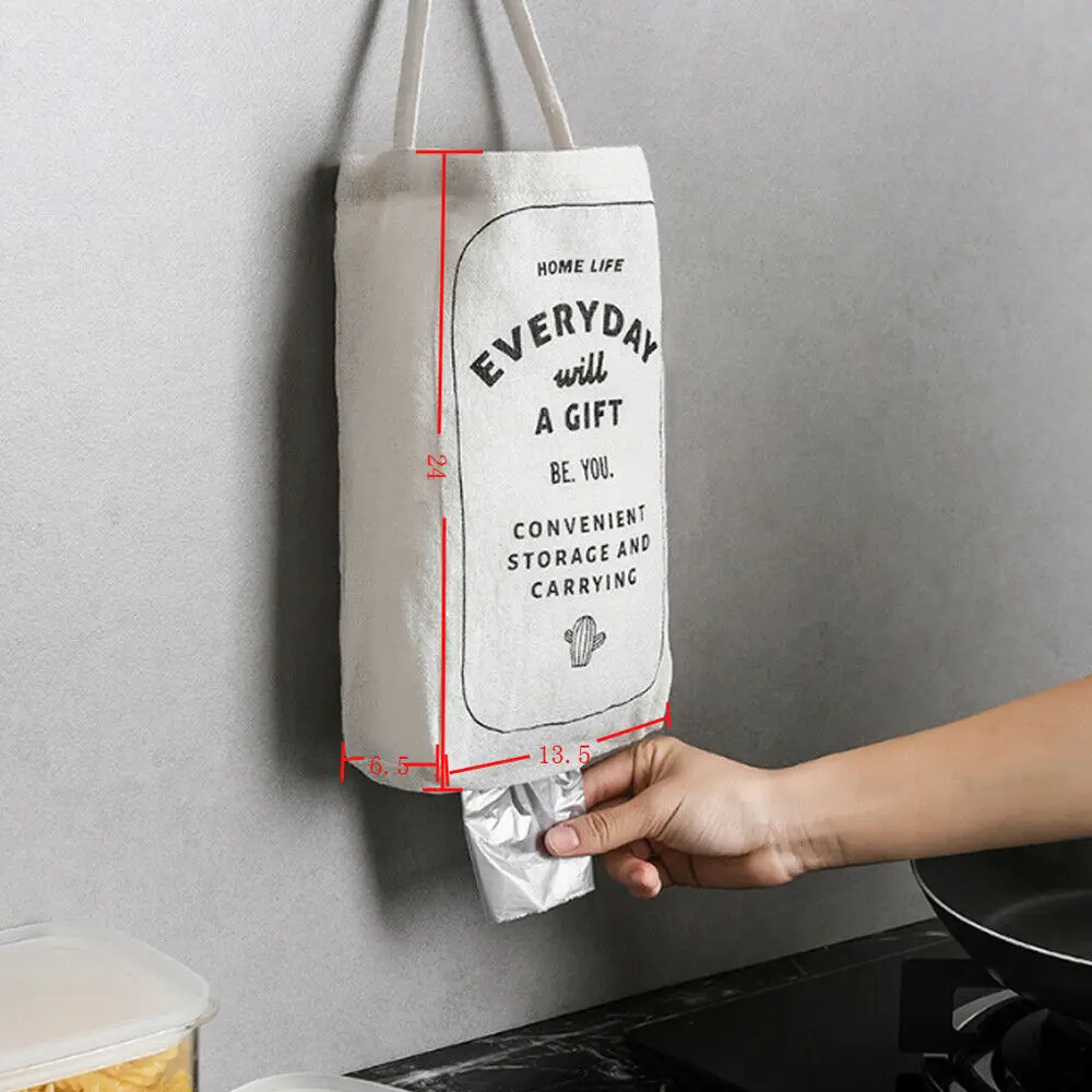 Linen Kitchen Grocery Bag Holder Wall Mount Storage Organizer Dispenser Recycler Plastic Shopping Bag Storage White