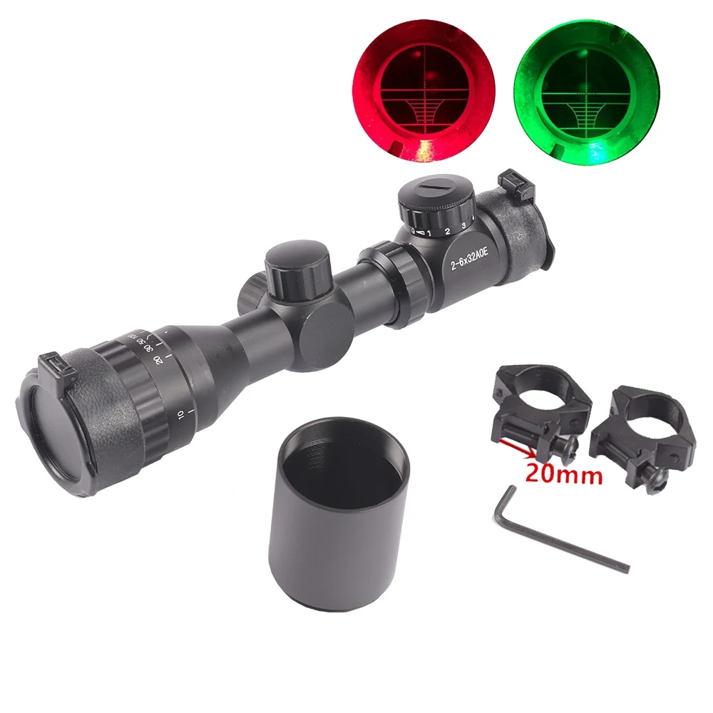 Optics 2-6x32AOEG Hunting Rifle Scope Sight Red/Green Rangefinder Lens Covers 
