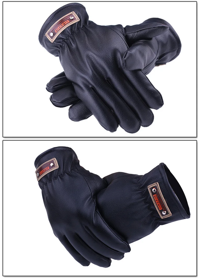 Модные зимние мужские перчатки из искусственной кожи для спорта на открытом воздухе, перчатки для велоспорта, имитация оленьей шкуры, большие размеры, кашемировые утепленные хлопковые перчатки L28