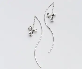 

1pair 100% Real. 925 Sterling Silver Fine Jewelry Waterwave &shamrock Pull Through Threader dangle Earrings long gtle2035
