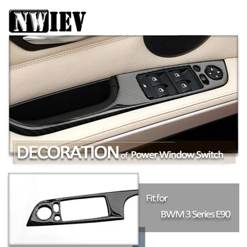 

NWIEV Car 3D Stickers power Carbon Fiber Door Lifter Handle Switch Button Car Styling For BMW E90 BMW 3 Series E92 Accessories
