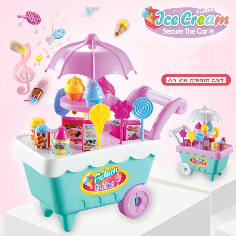 

Children's home simulation Popcorn Lollipops candy shopping cart ice cream trolley toy cash register kids play house plastic