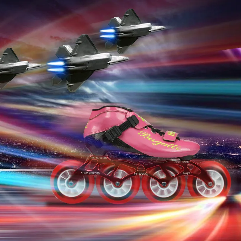 الإناث الوردي/الذكور الأزرق 4 عجلات مضمنة سرعة أحذية التزلج على الجليد ل Powerslide MPC الكربون و مايكرو الألياف مختلطة 90 ملليمتر 100 ملليمتر 110 ملليم...