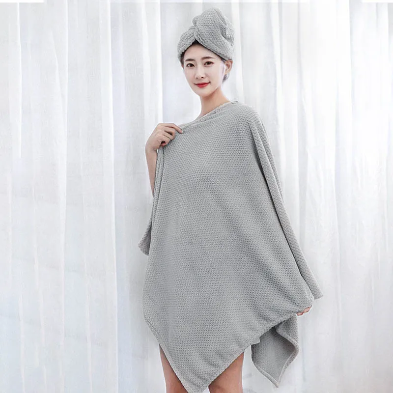 

Adult Bath Towel with Shower Cap Quick Drying Water Absorption Wrap Robe Bathrobe Hogard FE28