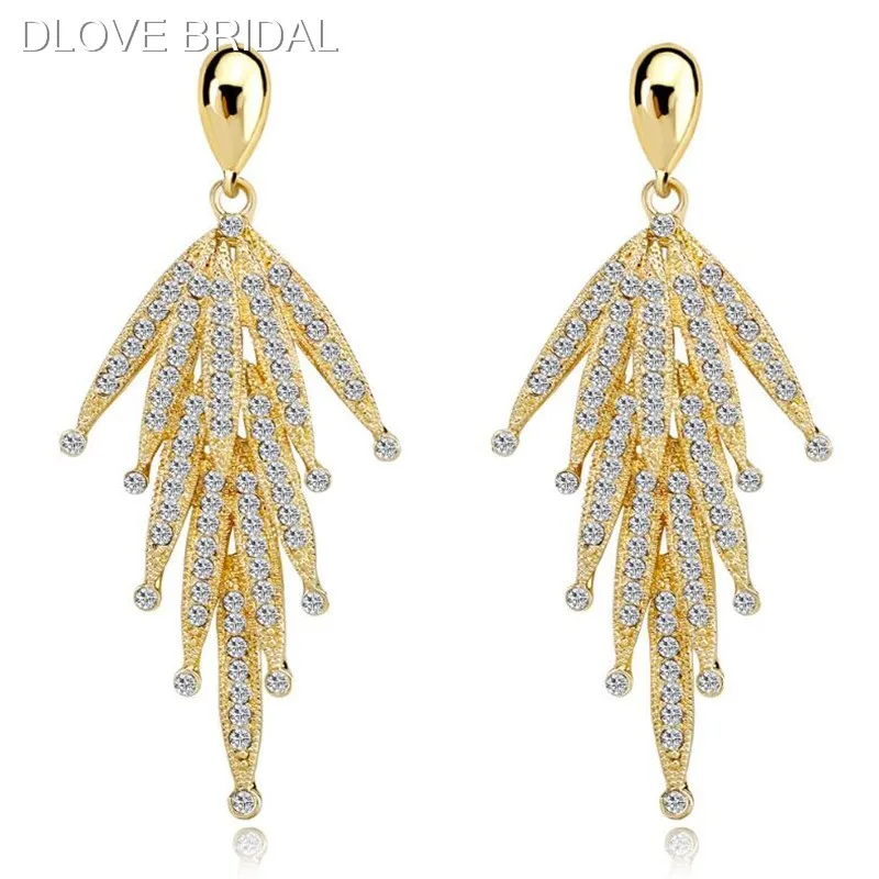 

Gold Silver Color Leaf Bridal Wedding Earrings High Quality Prom Party Jewelry Accessories