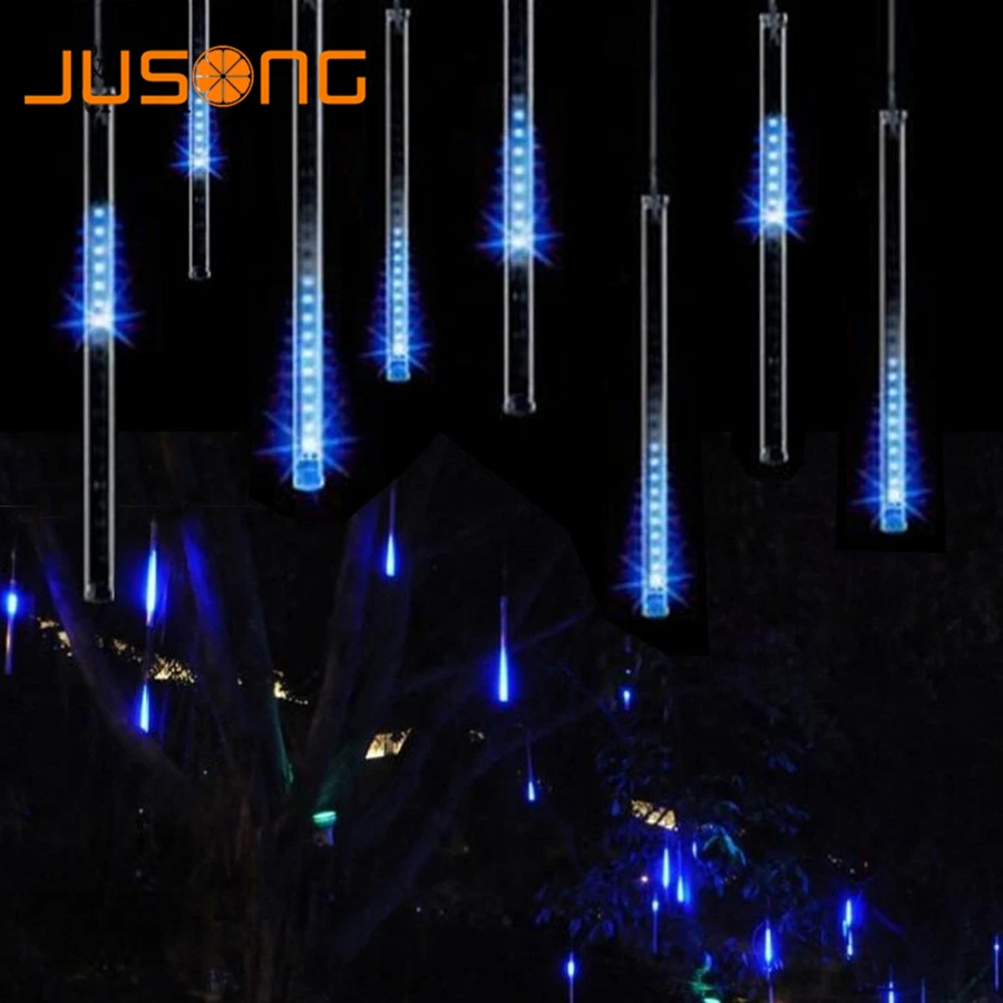 

JUSONG Led Christmas Outdoor 50CM Meteor Shower Rain Tube Garland Christmas Tree Decorative Xmas Outdoor Fairy Lights String