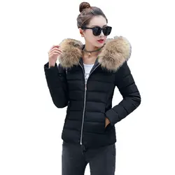 2017 Для женщин толстый искусственный меховой воротник зимняя куртка Для женщин Зимнее пальто с капюшоном парка Для женщин S Пуховики и парки