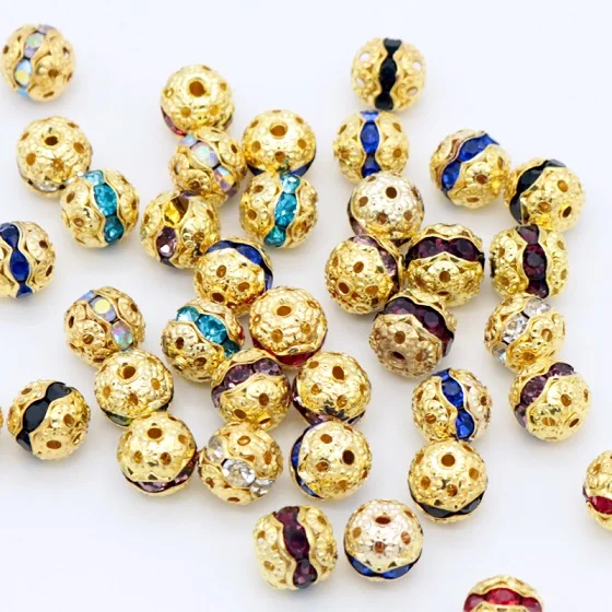 Free Shipping Wholesale 100pcs Metal Beads 8mm New Design Beads Crystal White AB Rhinestone