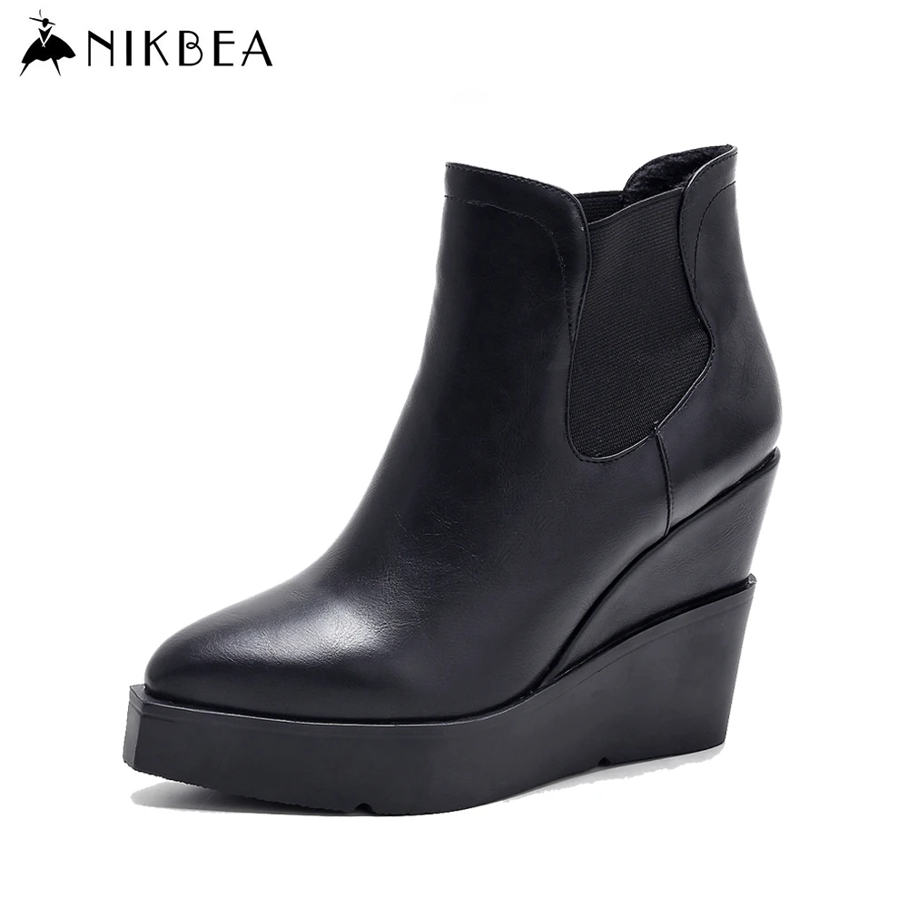 Nikbea botas chelsea cuña de las mujeres botas de plataforma 2017 de primavera zapatos botines de negro botas de mujer de marca de moda|botas mujer|boots wintershoes AliExpress