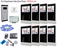 For 8 Apartments Professional Home Security 7″ Video Door Phones Doorbell Intercom + RFID Electronic lock In Stock!