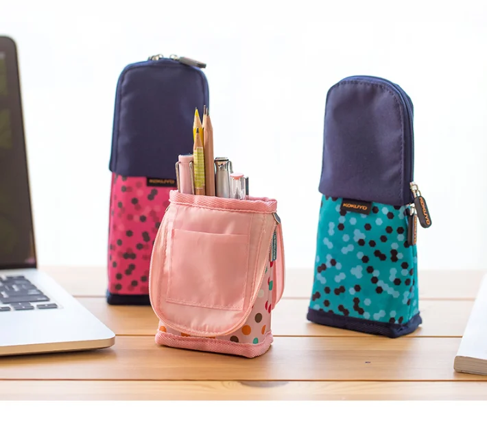 KOKUYO японский кавайный чехол для карандаша стоячий узор в горошек, тканевая сумка для карандашей, Детская школьная коробка для ручек для девочек, милый чехол для карандашей для мальчиков и девочек