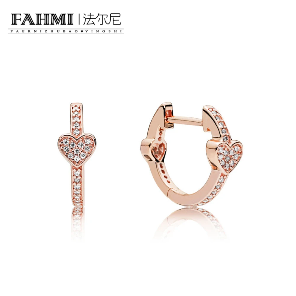 

FAHMI 100% 925 Sterling Silver Brand New Temperament Chic 287290CZ ROSE ALLURING HEARTS EARRINGS Original Jewelry Women Holiday
