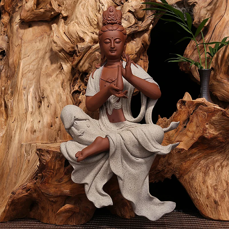 Отличная древесина и Керамические ремесла Будда домашний декор гуанин Ksitigarbha Bodhisattva гостиная украшения дома аксессуары - Цвет: B Without base