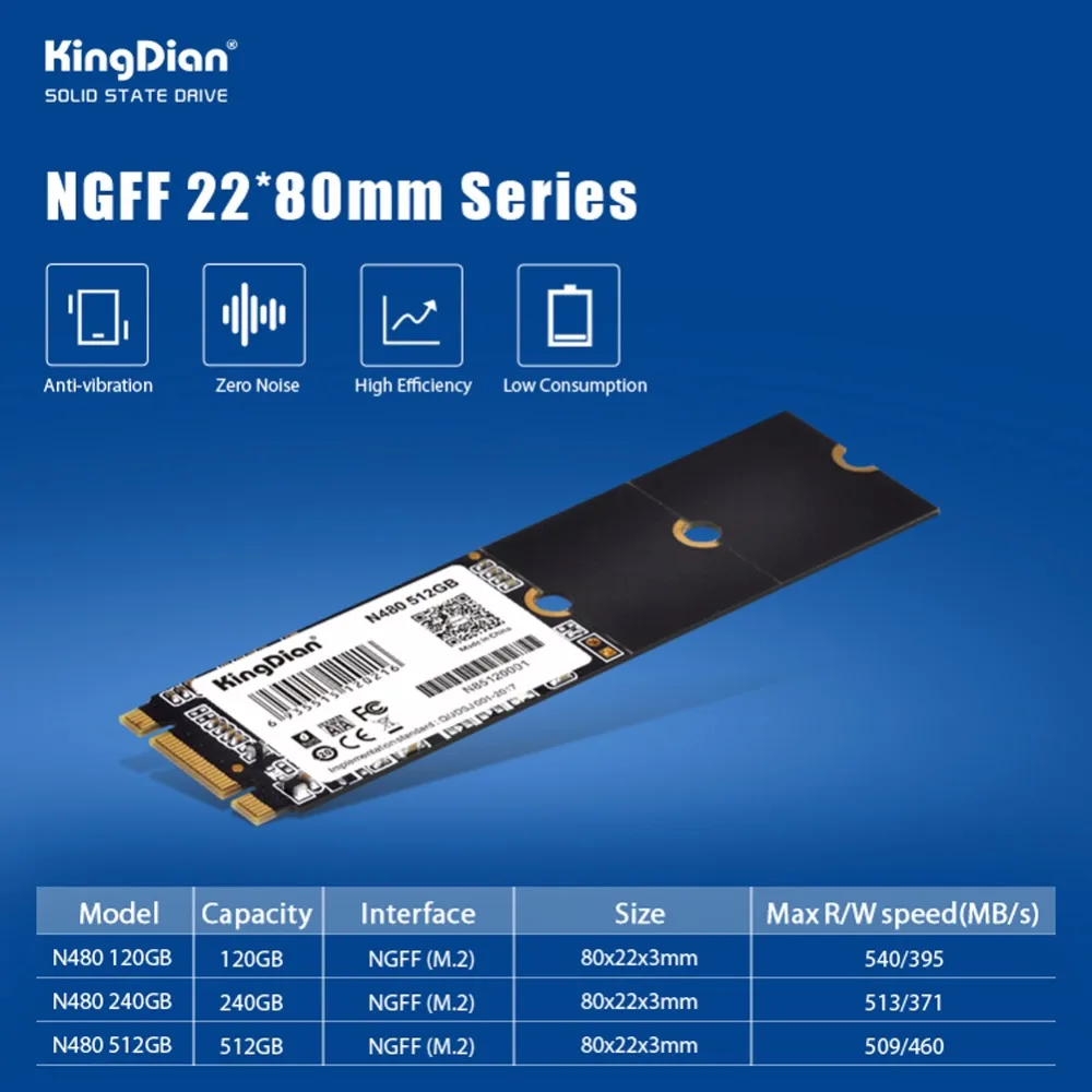 KingDian SSD NGFF 512 ГБ M.2 2280 мм Внутренний твердотельный диск жесткий диск с высоким качеством для компьютера ноутбука(N480 512 ГБ