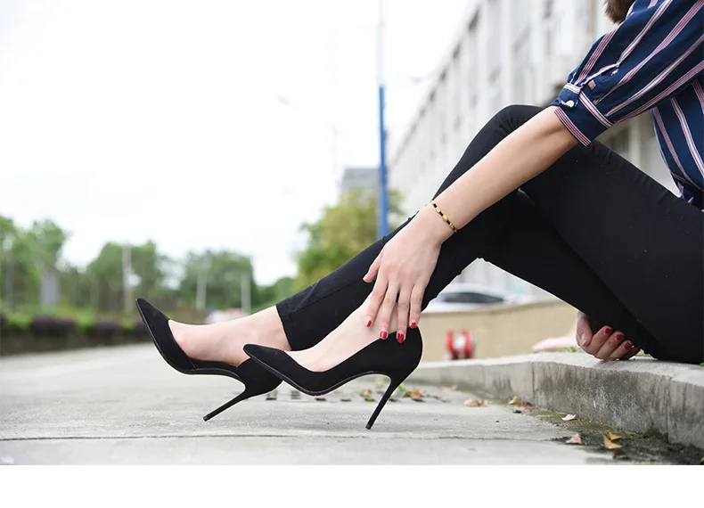 GENSHUO женская обувь черные туфли-лодочки D'Orsay из флока на высоком каблуке свадебные вечерние туфли телесного и красного цвета тонкий каблук, маленькие размеры 32, большие размеры 44, 45, 46