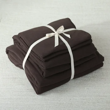 

4pcs 100% Cotton Men's Style Bedroom Solid Coffee Color Super Soft Jersey Knitted bedding set king size