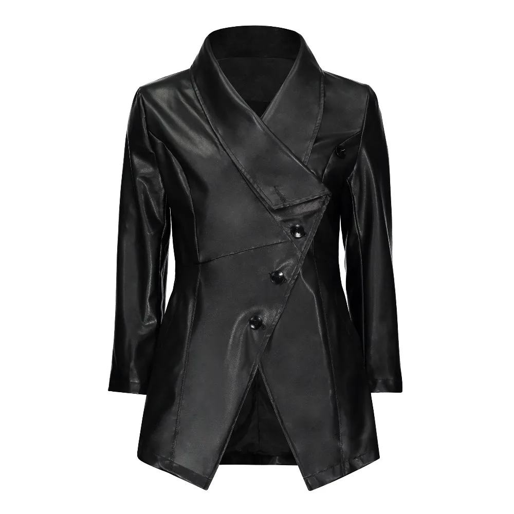 Women Faux Leather Jacket Coats 2018 Autumn Winter Button