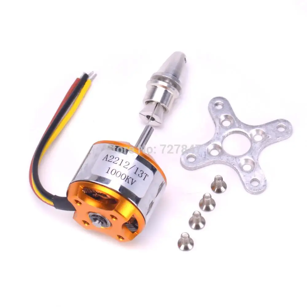 Moteur brushless A2212 1400KV pour drone RC montrant les aimants internes et le stator.