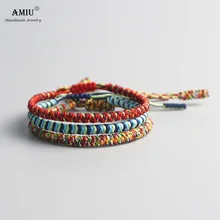 AMIU 3 шт Цвет тибетский буддийский хороший счастливый Шарм тибетские браслеты и браслеты для женщин и мужчин ручной работы узлы красный веревочный браслет