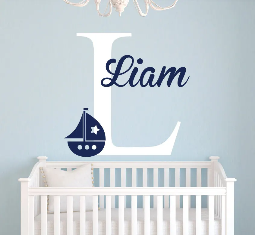 Us 11 47 Personalized Name Nautical Baby Room Decor Wall Stickers Anchor Wall Decal For Boys Bedroom Nursery Wall Decals Mural Art Jw21 In Wall