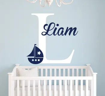 

Personalized Name Nautical Baby Room Decor Wall Stickers- Anchor Wall Decal For Boys Bedroom- Nursery Wall Decals Mural Art JW21