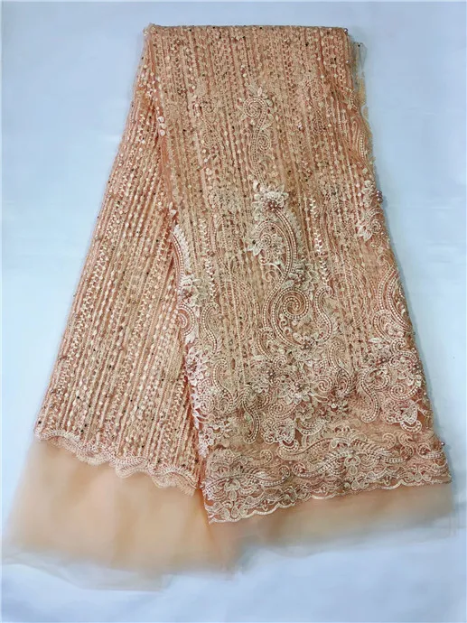 

Golden Color Nigerian Tulle Lace Fabric Fast Shipping African Lace Fabric For Wedding Embroidery French Lace Fabric With Beads(1
