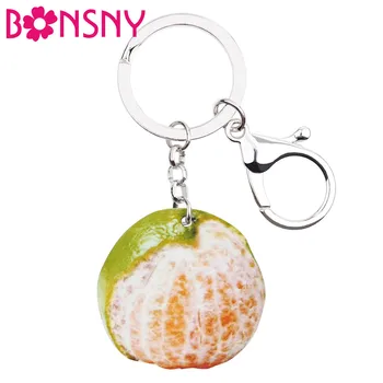 

Bonsny Acrylic Orange Tangerine Fruit Key Chain Keychains Holders Fashion Jewelry Gift For Women Girls Bag Car Pendant Wholesale