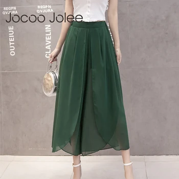 

Jocoo Jolee Women Chiffon Harem Pants Casual Split Flared Shirts Pants Boho Beach Wide Leg Loose Trousers 2019 New Fashion