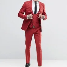 Красивый красный Жених приталенные смокинги 3 шт мужские свадебные вечерние костюмы на выпускной костюм жениха друзей жениха(куртка+ брюки+ жилет) Терно