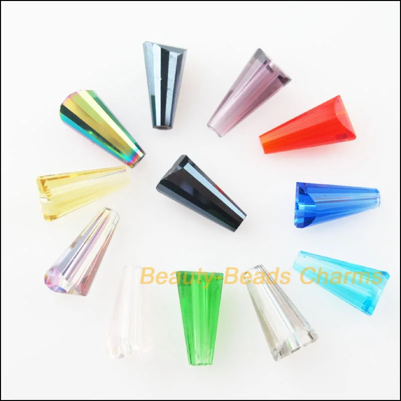 

15Pcs Faceted Tower Teardrop Glass Crystal Spacer Beads Charms Mixed 6x12mm