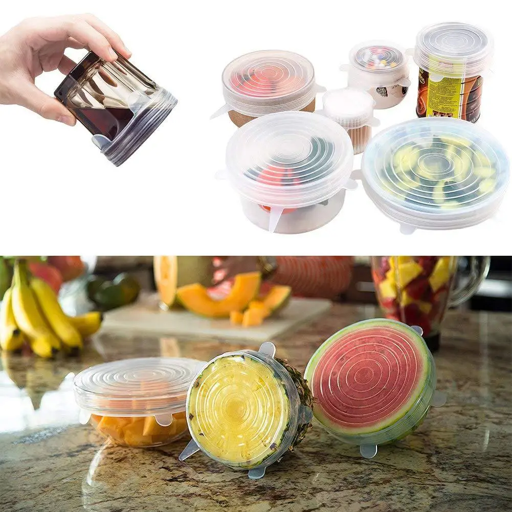 6pcs Set Food Save Cover NEW Zero-Waste Reusable Food and Container Lids 
