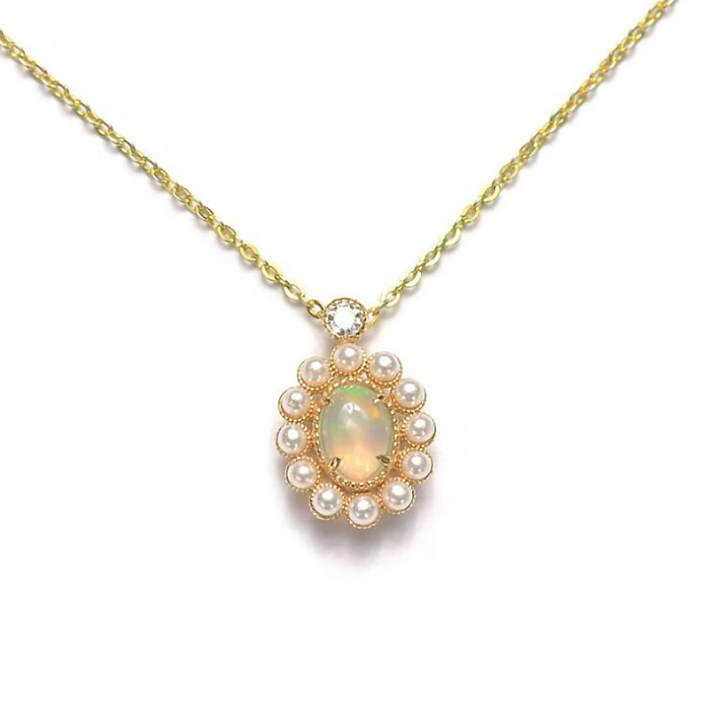 

Ruifan European Oval Shape Opal Pendant Necklace 925 Sterling Silver Simulated Pearl 9K Gold Color Choker Necklace Women YNC067