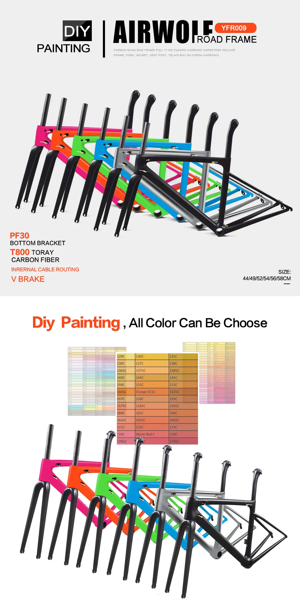 Top Airwolf ultralight 787g carbon road frame multi-color choose bicycle bicicleta frame with fork/seatpost/headsets bike frame 11 Top Airwolf ultralight 787g carbon road frame multi-color choose bicycle bicicleta frame with fork/seatpost/headsets bike frame 11