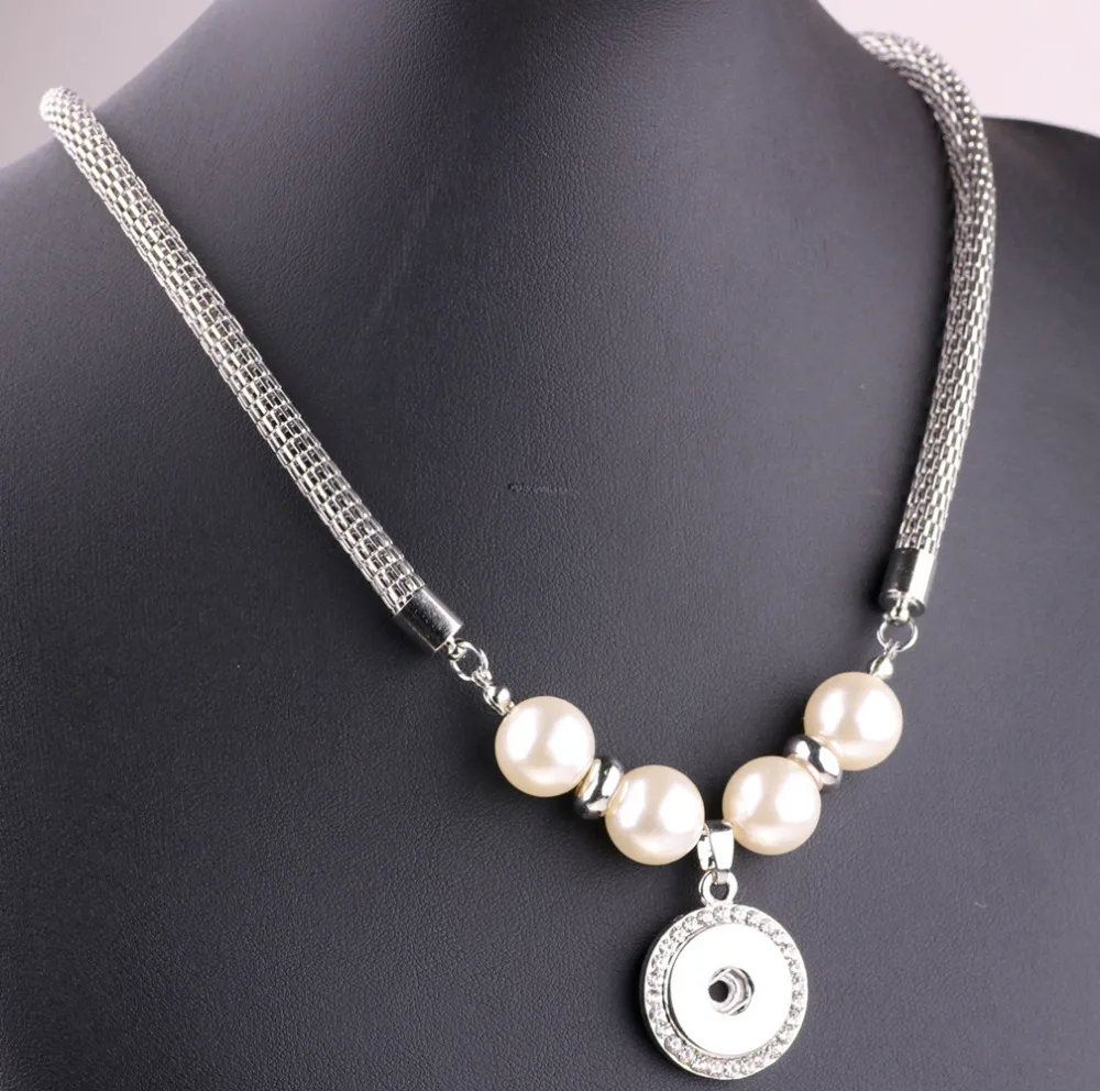 High Quality Silver Chain With Pearl Beads snap buttons necklace fit 18