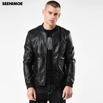 

Seenimoe Motorcycle Jacket Men Leather Coat Full Sleeve PU Leather Coat Faux Leather 2019 Winter Outwear Mens Jacket