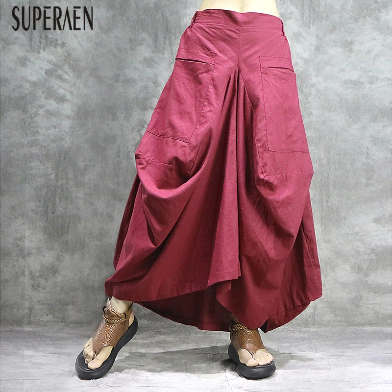 

SuperAen 2019 Summer and Autumn Women Skirts New Cotton Solid Color Ladies Skirts Irregular Linen Europe Skirts Female