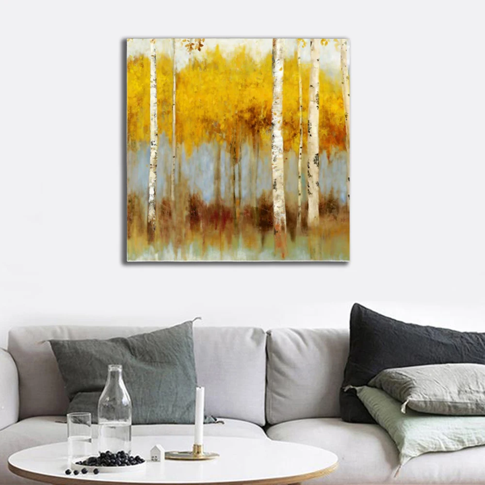 

Laeacco Canvas Calligraphy Printing Abstract Graffiti Yellow Trees Watercolor Natural Posters and Prints Home Living Room Decor